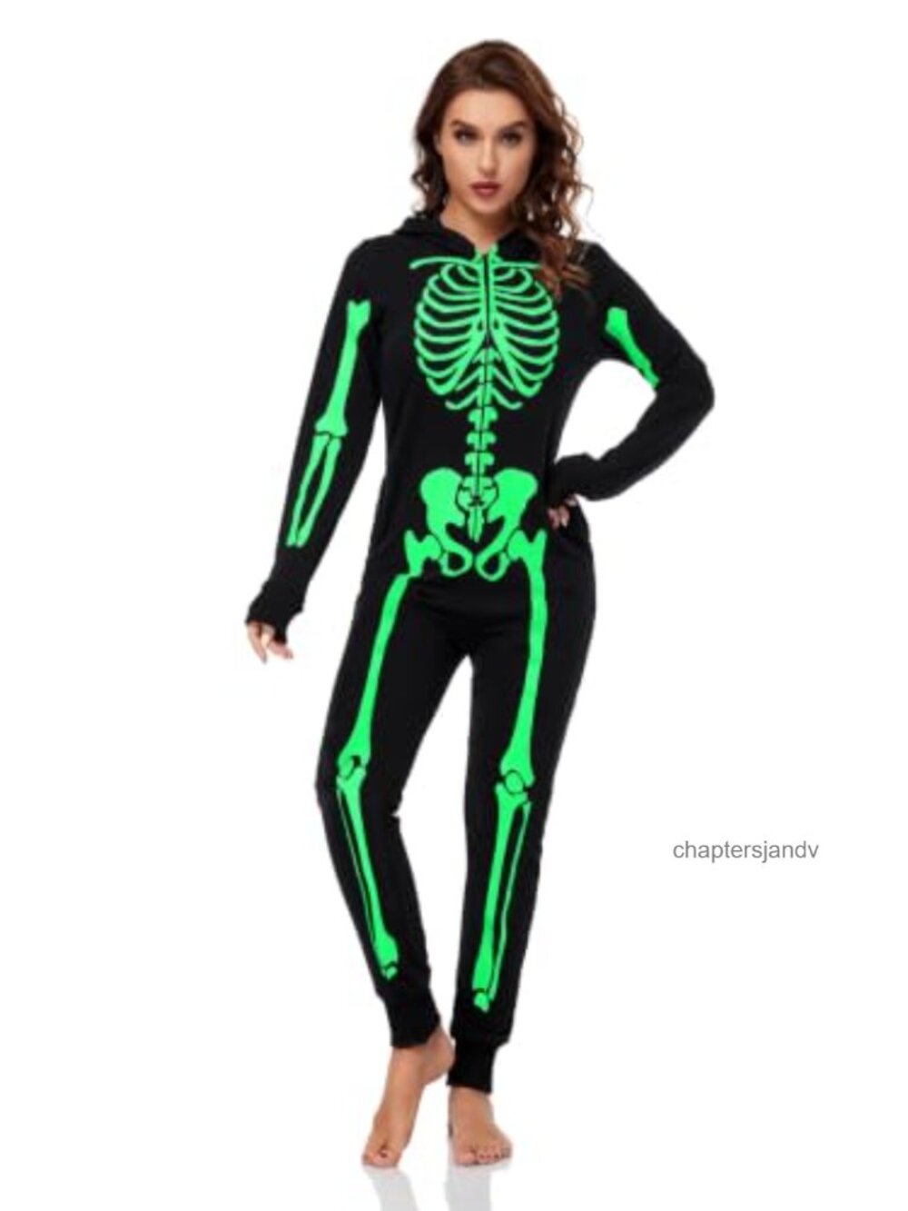 Women's Glow in The Dark Skeleton Halloween Onesie Costume, 100% Polyester